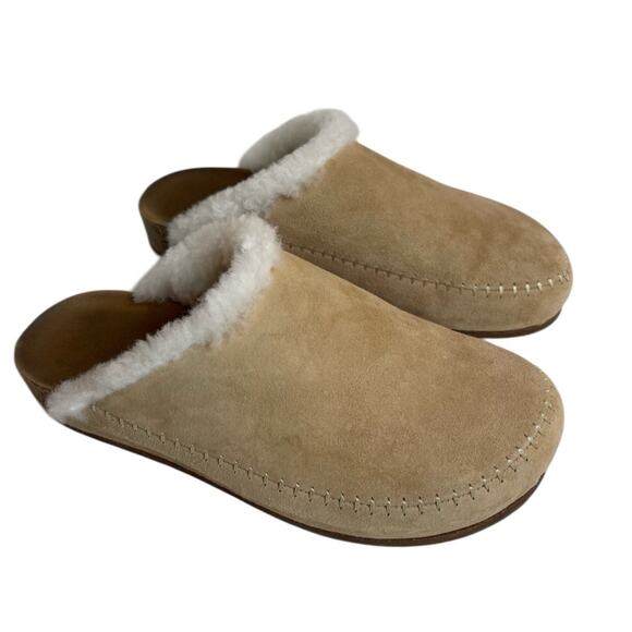 Jenni Kayne Shearling-Lined Moc Clog Natural Suede Slippers Size 38 Italy 8 US - Picture 2 of 15